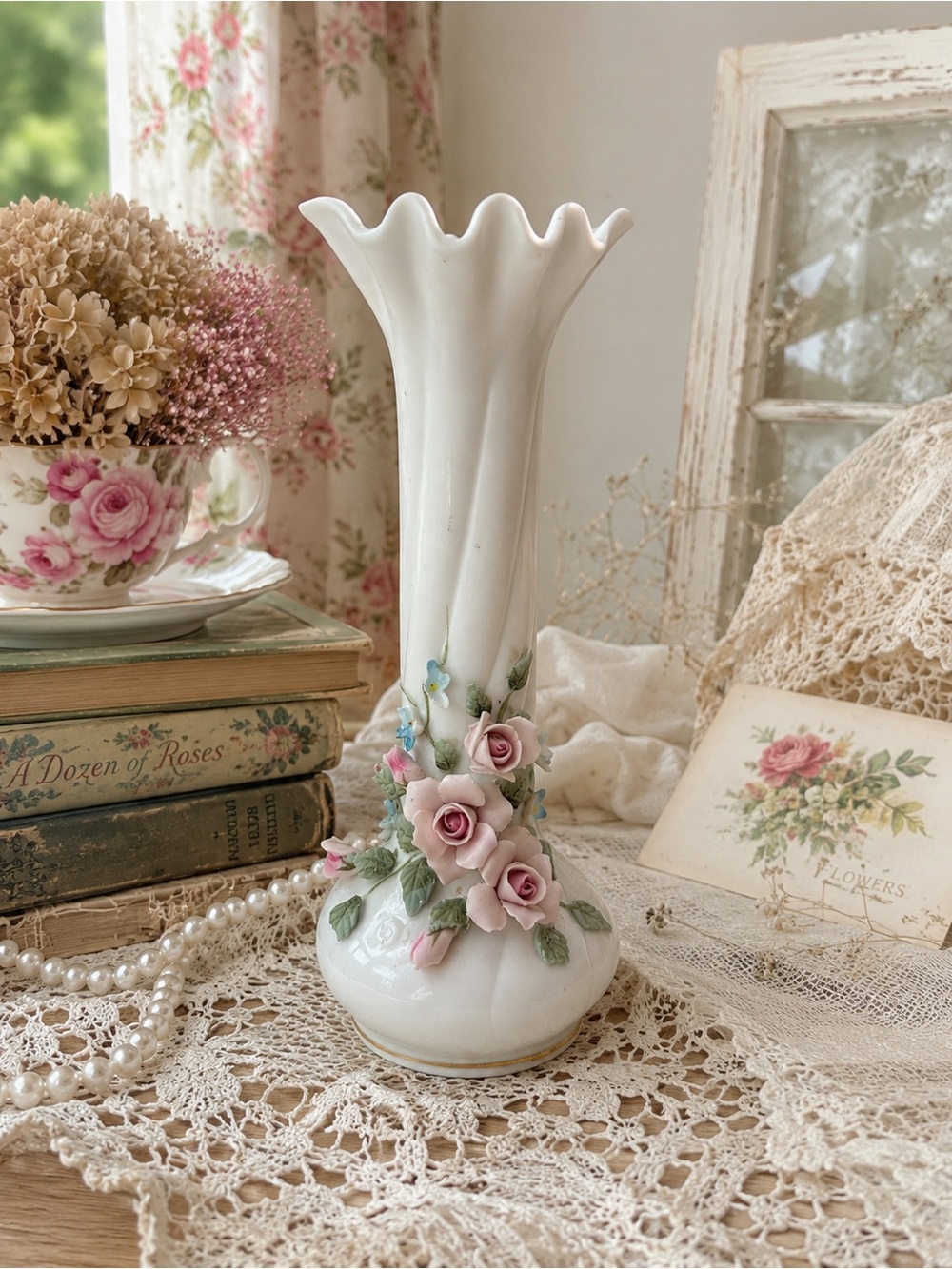 Vintage Lefton China Hand Painted Porcelain Bud Vase Floral Japan Cottagecore